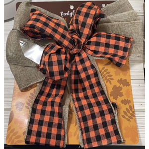 Party Craft Autumn Harvest Burlap Long Tail Bow 12 inch wide x 28 inch long NWT